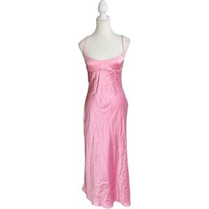 Zara Satin Effect Maxi Slip Dress Pink